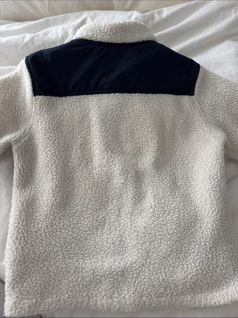GAP Cream Sherpa Jacket with Navy Contrast Pocket